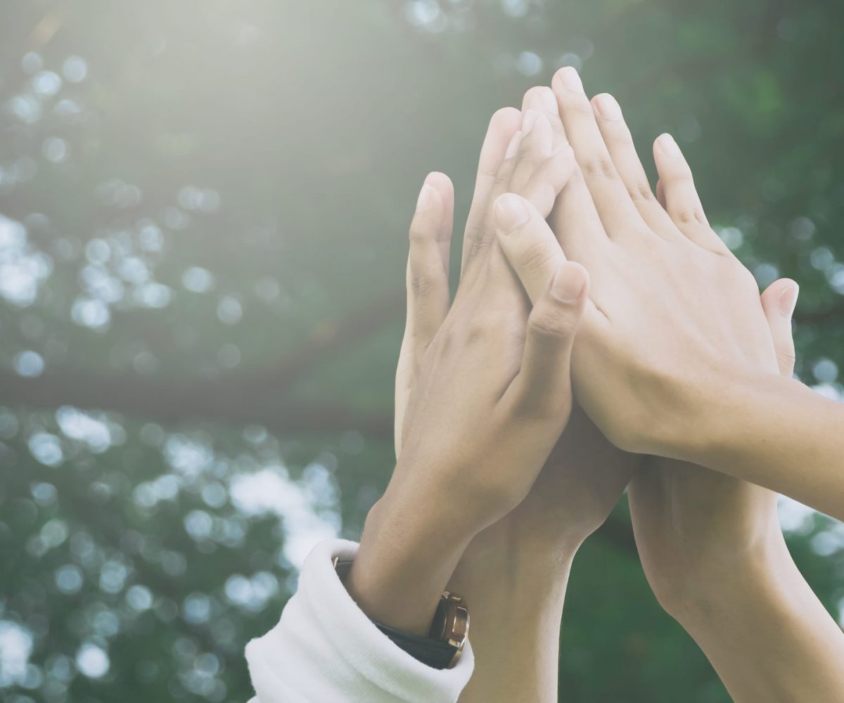team-work-together-concept-hand-people-high-five Team work and together concept, Hand of people high five for tag team